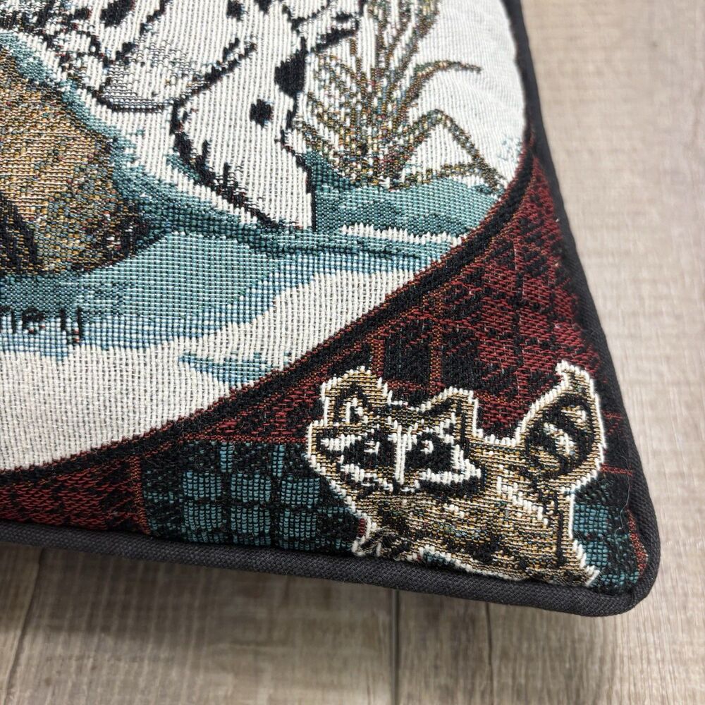 Vtg Disney 101 Dalmatians Puppy Tapestry Throw Pillow Winter Woodland 19” x 14” - Picture 6 of 11